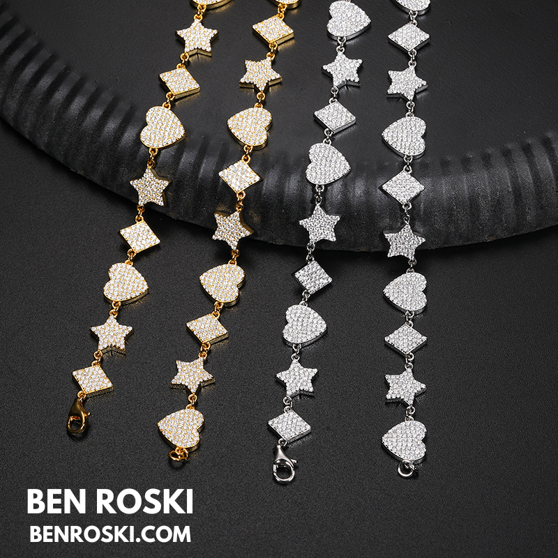 Heart, Star & Diamond Link Moissanite Necklace Sterling Silver, Gold & Rose Gold Options | GRA Certified