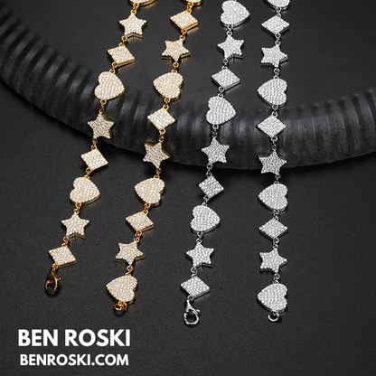 Heart, Star & Diamond Link Moissanite Necklace Sterling Silver, Gold & Rose Gold Options | GRA Certified