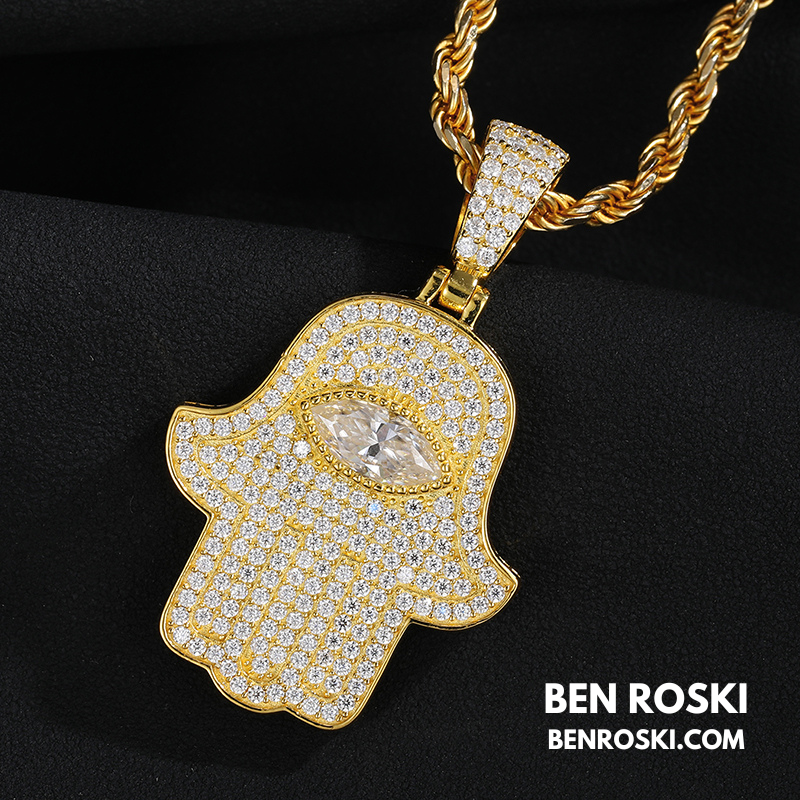 Hamsa Hand Moissanite Pendant Sterling Silver, Gold & Rose Gold | VVS Moissanite | GRA Certified