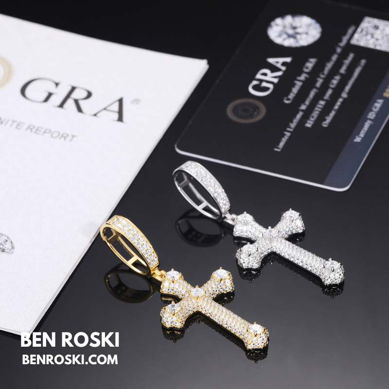 Iced Cross Pendant Sterling Silver, Gold & Rose Gold Plated | VVS Moissanite | GRA Certified