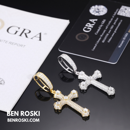Iced Cross Pendant Sterling Silver, Gold & Rose Gold Plated | VVS Moissanite | GRA Certified