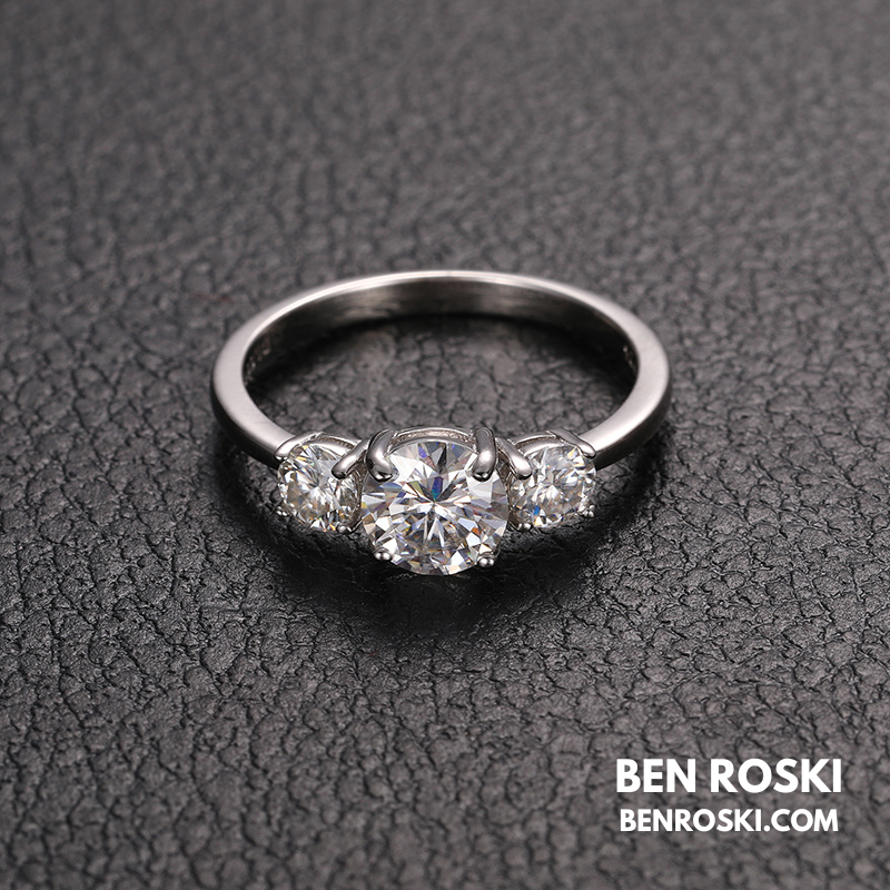 Three-Stone Moissanite Engagement Ring Sterling Silver, Gold & Rose Gold | GRA Certified