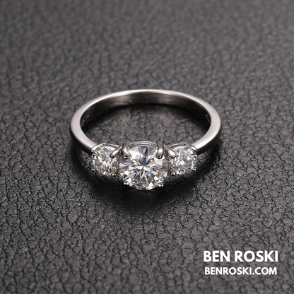 Three-Stone Moissanite Engagement Ring Sterling Silver, Gold & Rose Gold | GRA Certified