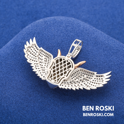 Moissanite Winged Skull Pendant Sterling Silver, Gold & Rose Gold Plated | VVS Moissanite | GRA Certified