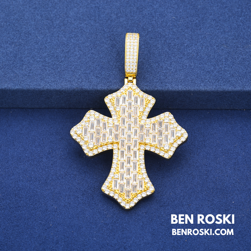 Moissanite Cross Pendant Sterling Silver or Gold & Rose Gold Plated | VVS Moissanite | GRA Certified