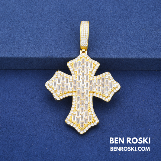 Moissanite Cross Pendant Sterling Silver or Gold & Rose Gold Plated | VVS Moissanite | GRA Certified