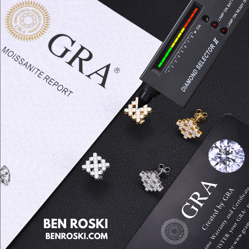 Geometric Cluster Stud Earrings Sterling Silver, Gold, or Rose Gold | VVS Moissanite | GRA Certified