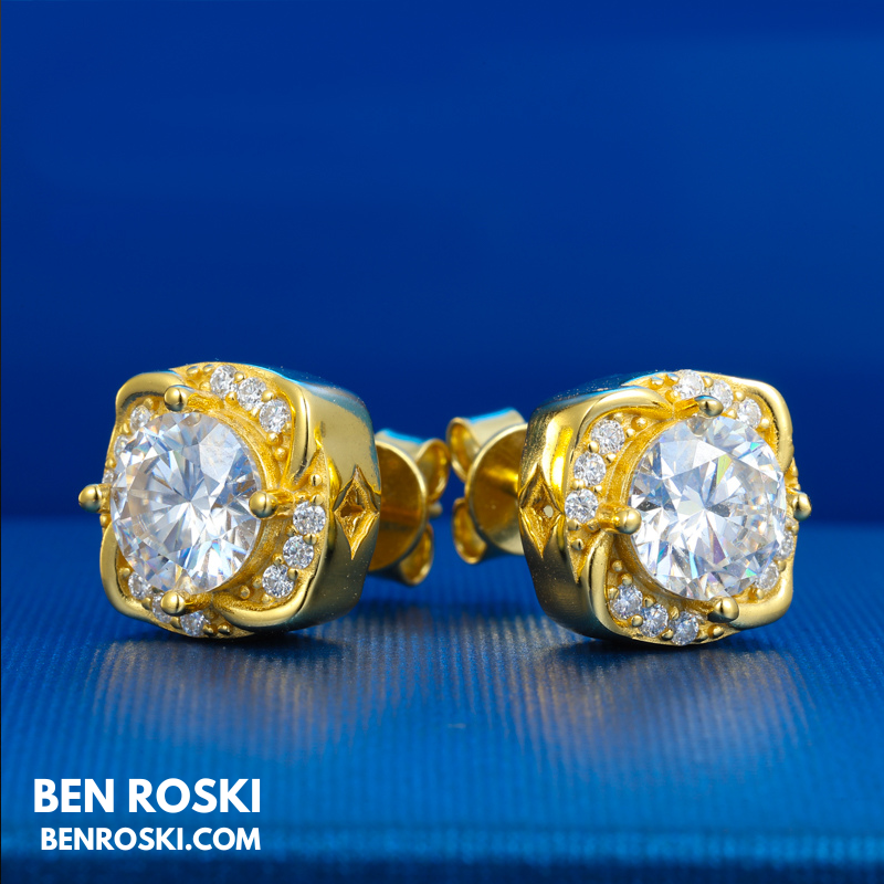 Moissanite Halo Stud Earrings Sterling Silver or Gold/Rose Gold Plated | VVS Moissanite | GRA Certified