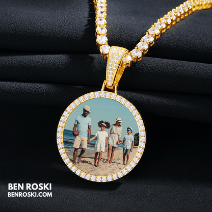 Custom Photo Round Pendant Sterling Silver or Gold/Rose Gold Plated | VVS Moissanite | GRA Certified