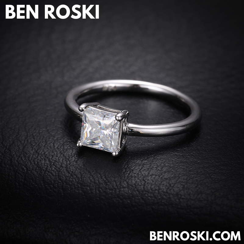 Princess Cut Moissanite Solitaire Ring Sterling Silver, Gold or Rose Gold | VVS Moissanite | GRA Certified