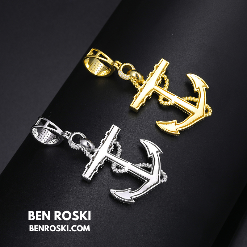 Anchor Pendant Sterling Silver, Gold & Rose Gold | VVS Moissanite | GRA Certified