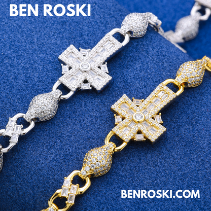 Moissanite Cross Link Bracelet Sterling Silver, Gold, or Rose Gold | VVS Moissanite | GRA Certified