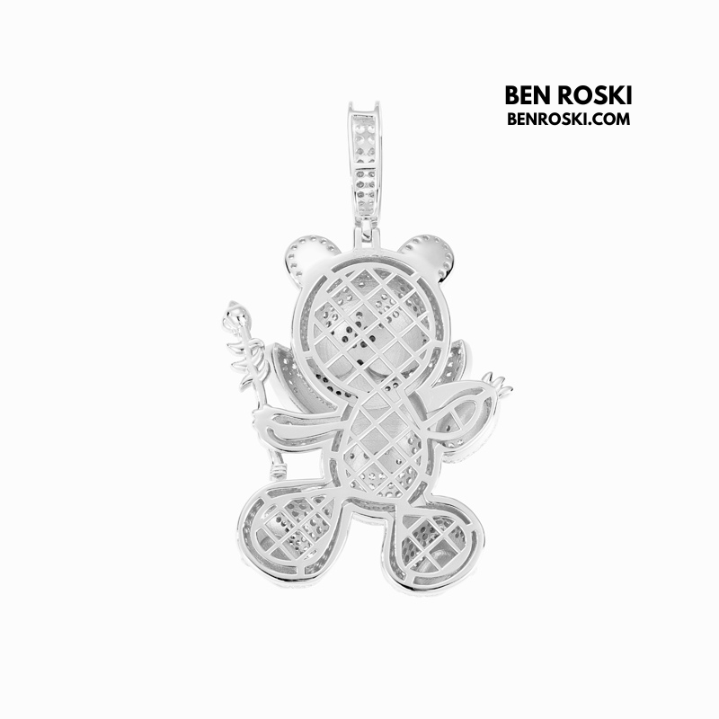 Evil Teddy Bear Pendant Sterling Silver or Gold / Rose Gold Plated | VVS Moissanite | GRA Certified