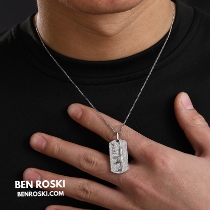 M4 Rifle Dog Tag Pendant Sterling Silver or Gold & Rose Gold Plated | VVS Moissanite | GRA Certified