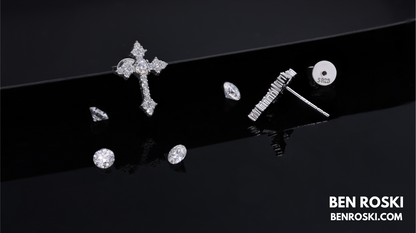 Moissanite Cross Stud Earrings Sterling Silver, Gold, or Rose Gold | VVS Moissanite | GRA Certified