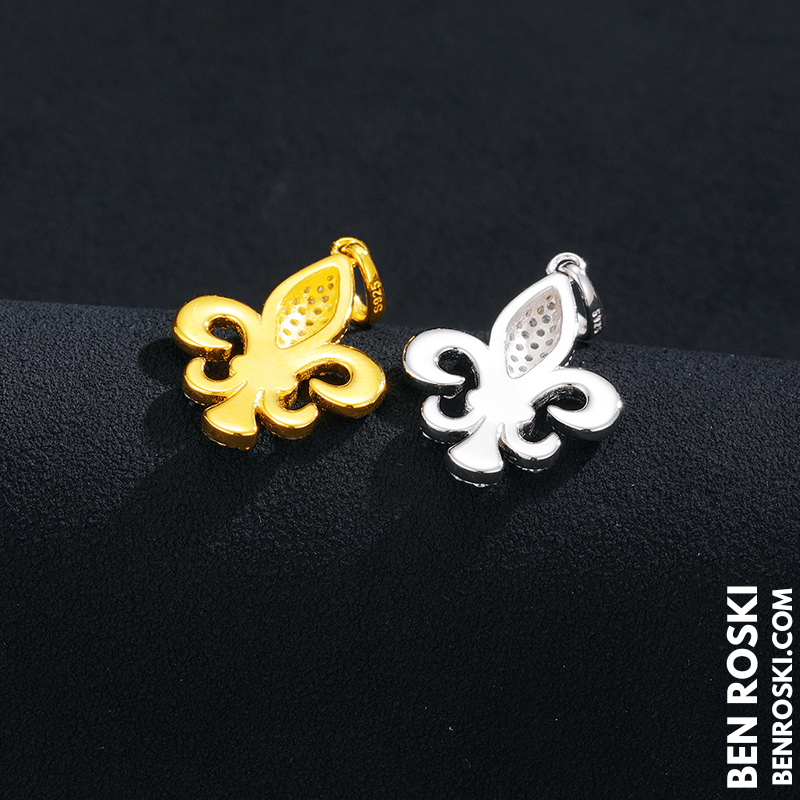 Fleur-de-Lis Moissanite Pendant Sterling Silver or Gold/Rose Gold Plated | VVS Moissanite | GRA Certified