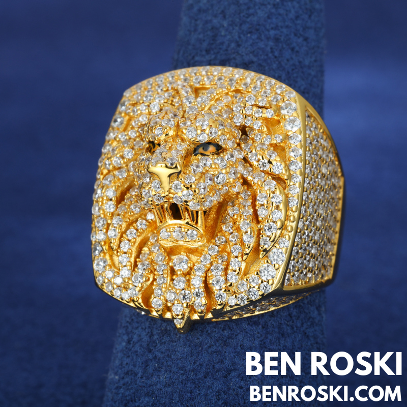 Lion Head Moissanite Ring Sterling Silver, Gold & Rose Gold | VVS Moissanite | GRA Certified