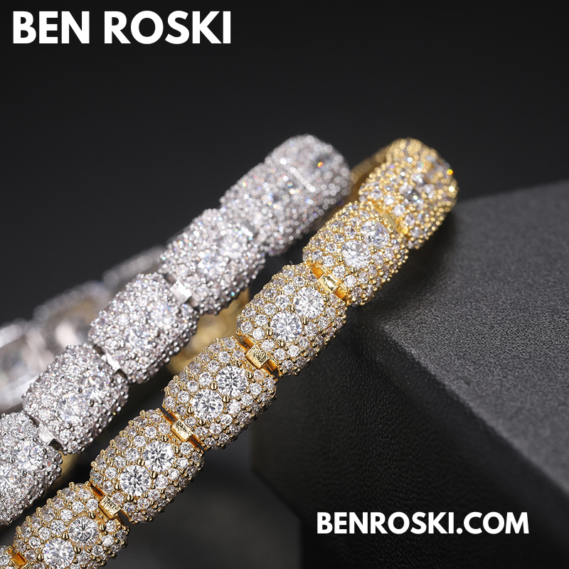 7MM Moissanite Cluster Link Bracelet – 7-Inch & 8-Inch | 925 Sterling Silver | GRA Certified | Gold & Rose Gold Plated