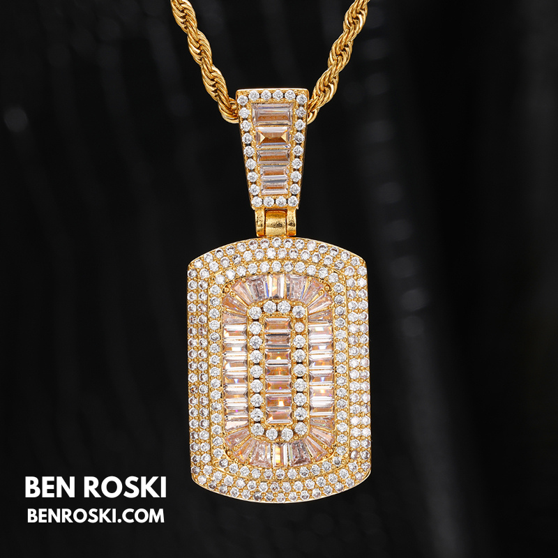 Baguette Cluster Dog Tag Pendant Sterling Silver, Gold & Rose Gold | VVS Moissanite | GRA Certified