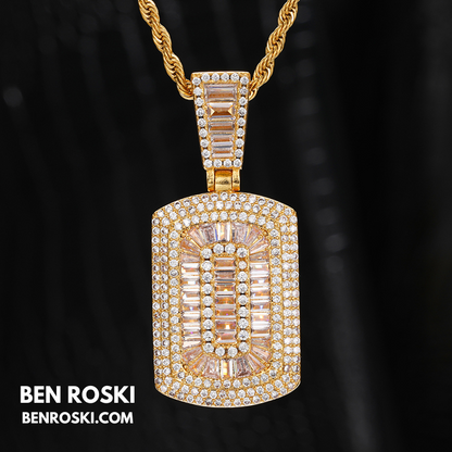 Baguette Cluster Dog Tag Pendant Sterling Silver, Gold & Rose Gold | VVS Moissanite | GRA Certified