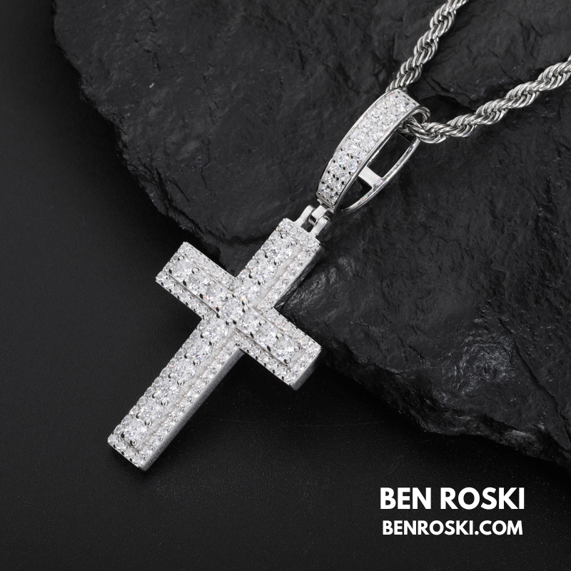 Moissanite Cross Pendant Sterling Silver, Gold & Rose Gold | VVS Moissanite | GRA Certified