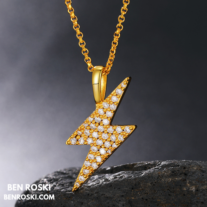 Lightning Bolt Moissanite Pendant | Sterling Silver, Gold & Rose Gold | GRA Certified