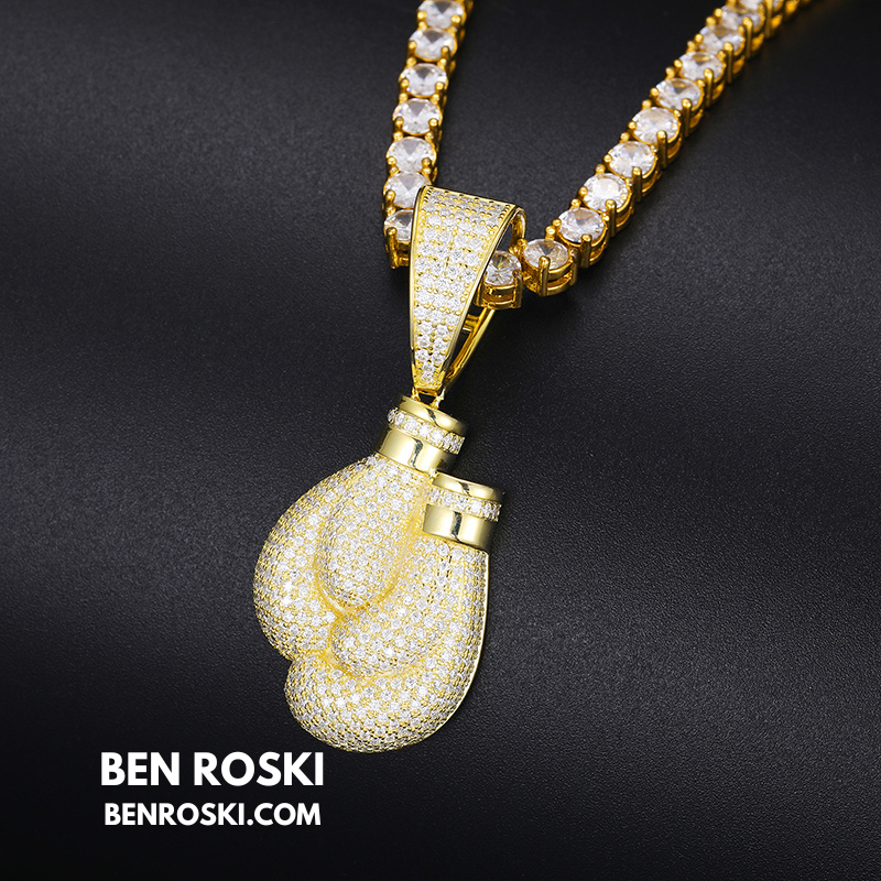 Boxing Gloves Pendant Sterling Silver, Gold & Rose Gold | VVS Moissanite | GRA Certified