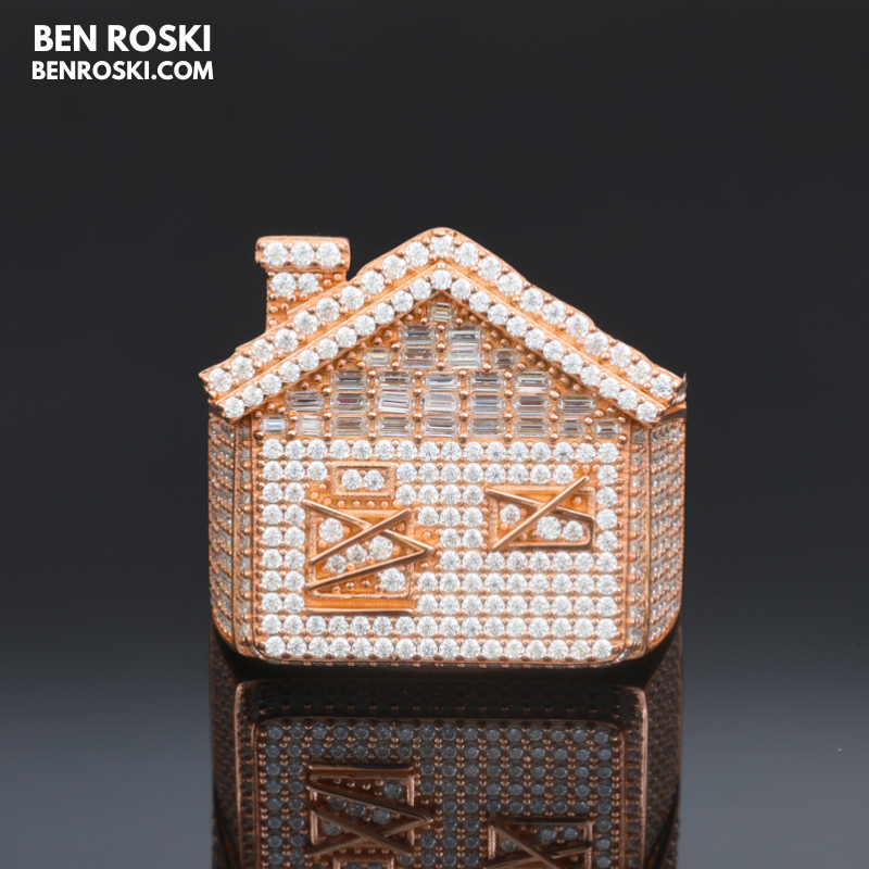 Iced-Out Roman Numeral Mansion Ring Sterling Silver or Gold/Rose Gold Plated | VVS Moissanite | GRA Certified