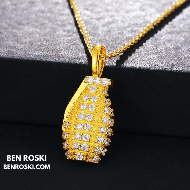 Grenade Moissanite Pendant Sterling Silver, Gold & Rose Gold | VVS Moissanite | GRA Certified