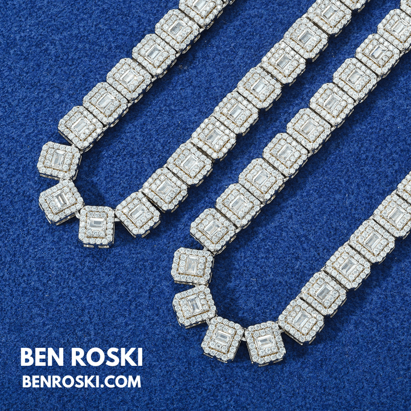 Square Cluster Moissanite Chain – 7MM Width | 20 Inch | 45.95g | GRA Certified