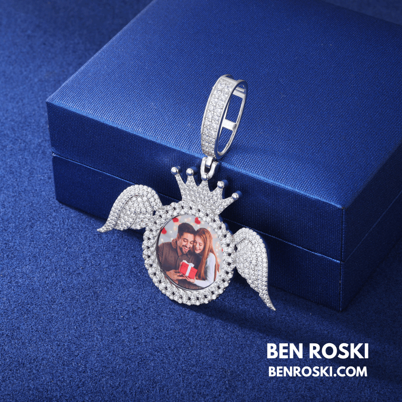 Angel Wings Custom Photo Pendant – 55MM Height | 12.24g | VVS1 Moissanite | GRA Certified