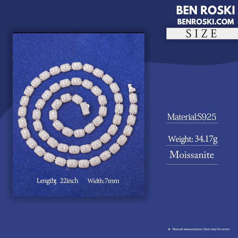 Cushion Link Moissanite Chain – 7MM Width | 22 Inch | 34.17g | GRA Certified