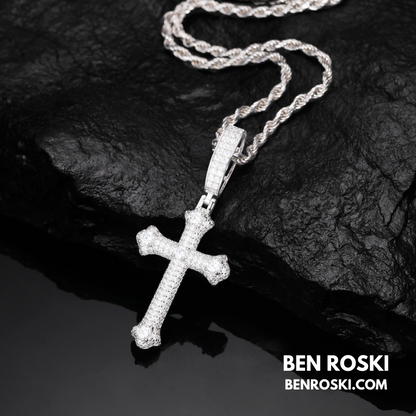 Iced Cross Pendant Sterling Silver, Gold & Rose Gold Plated | VVS Moissanite | GRA Certified