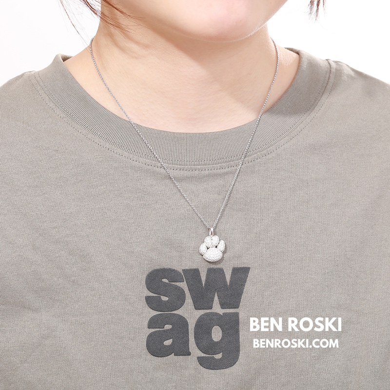 Moissanite Paw Print Pendant Necklace | Sterling Silver, Gold, or Rose Gold | VVS1 | GRA Certified