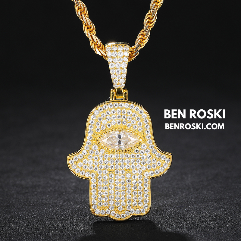 Hamsa Hand Moissanite Pendant Sterling Silver, Gold & Rose Gold | VVS Moissanite | GRA Certified