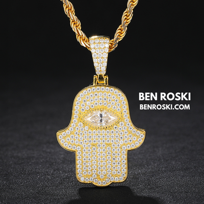 Hamsa Hand Moissanite Pendant Sterling Silver, Gold & Rose Gold | VVS Moissanite | GRA Certified