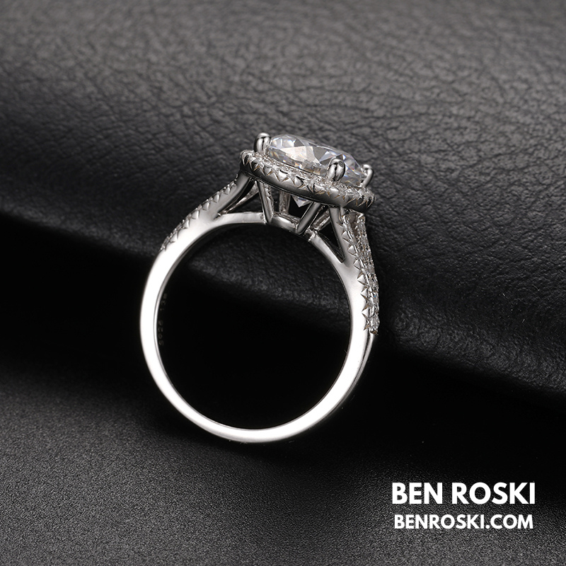 3CT Moissanite Halo Engagement Ring Sterling Silver, Gold & Rose Gold | GRA Certified