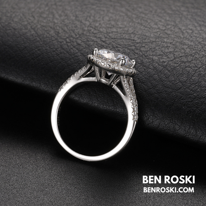 3CT Moissanite Halo Engagement Ring Sterling Silver, Gold & Rose Gold | GRA Certified