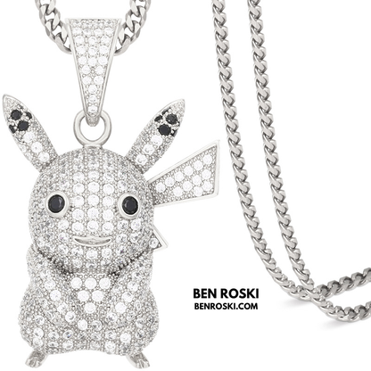 Iced-Out Pikachu Moissanite Pendant – Sterling Silver | Gold, Silver & Rose Gold | GRA Certified
