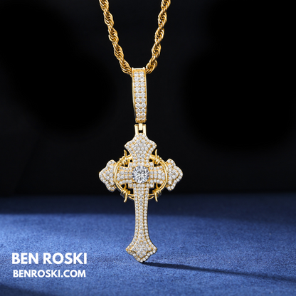 Barbed Cross Pendant Sterling Silver or Gold/Rose Gold Plated | VVS Moissanite | GRA Certified