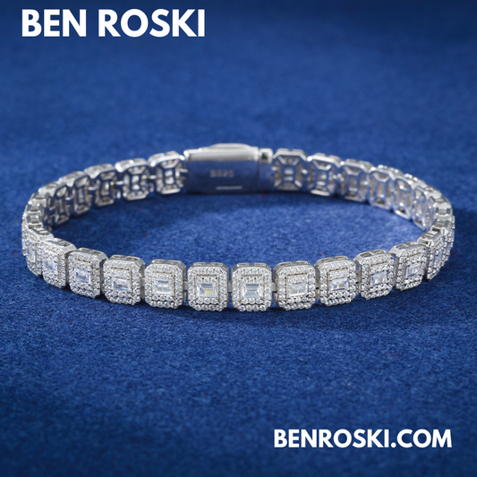 Square Moissanite Cluster Bracelet Sterling Silver | Gold & Rose Gold Plated | GRA Certified