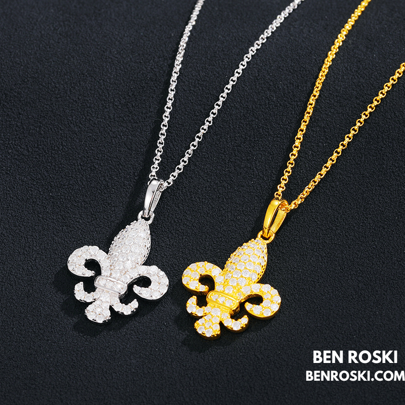 Fleur-de-Lis Moissanite Pendant Sterling Silver or Gold/Rose Gold Plated | VVS Moissanite | GRA Certified