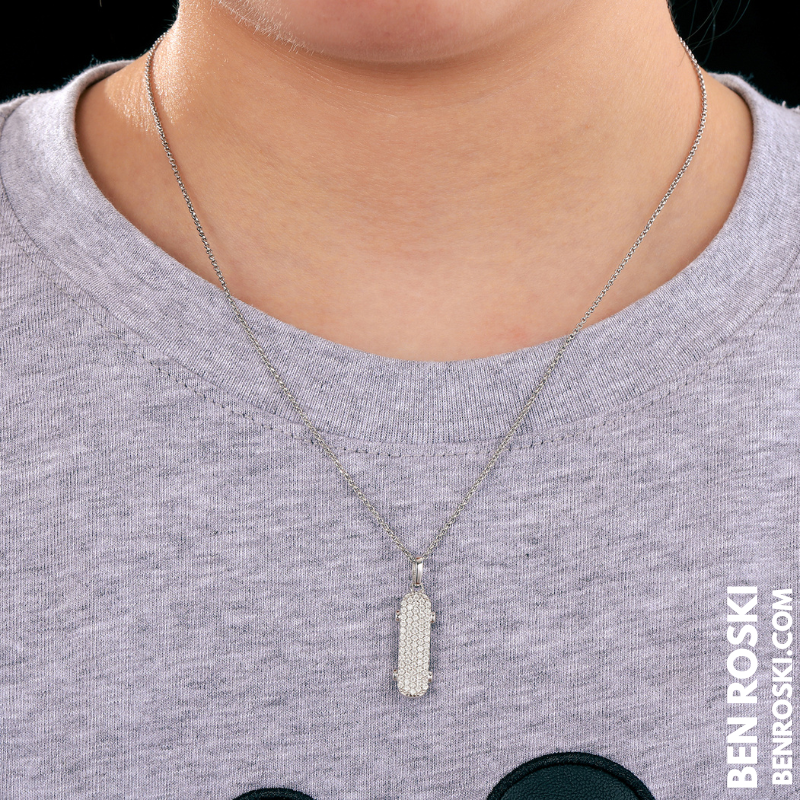 Skateboard Pendant Necklace Sterling Silver, Gold, or Rose Gold | VVS Moissanite | GRA Certified