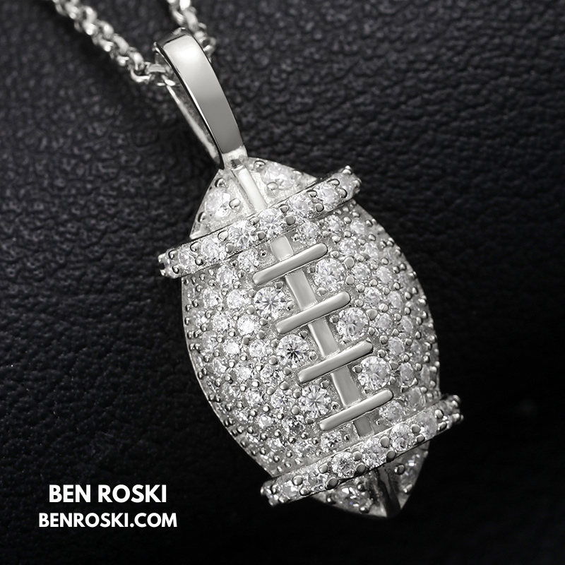 Moissanite Football Pendant Necklace Sterling Silver, Gold, or Rose Gold | VVS Moissanite | GRA Certified