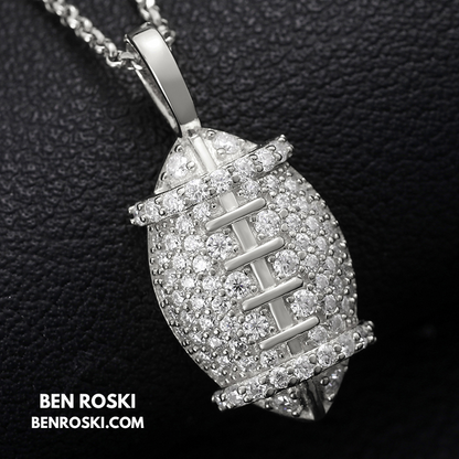 Moissanite Football Pendant Necklace Sterling Silver, Gold, or Rose Gold | VVS Moissanite | GRA Certified