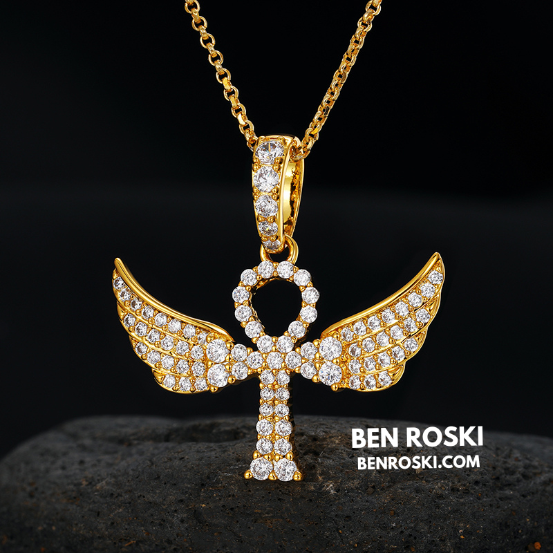 Angel Cross Pendant Necklace Sterling Silver or Gold/Rose Gold Plated | VVS Moissanite | GRA Certified