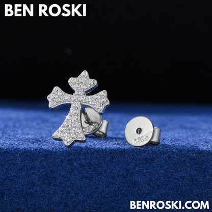 Cross Moissanite Stud Earrings Sterling Silver, Gold & Rose Gold | VVS Moissanite | GRA Certified