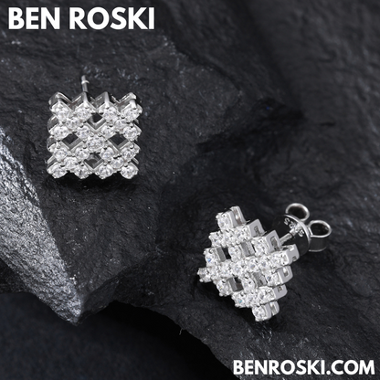 Geometric Cluster Stud Earrings Sterling Silver, Gold, or Rose Gold | VVS Moissanite | GRA Certified