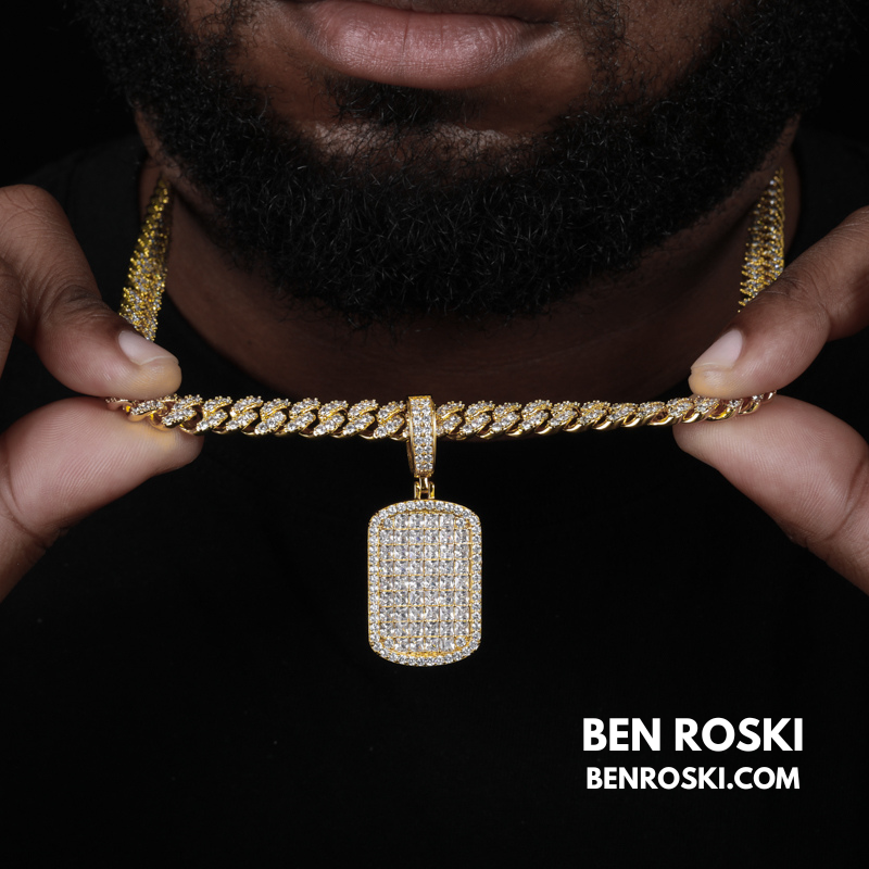 Iced Moissanite Rectangular Pendant Sterling Silver, Gold or Rose Gold Plated | VVS Moissanite | GRA Certified