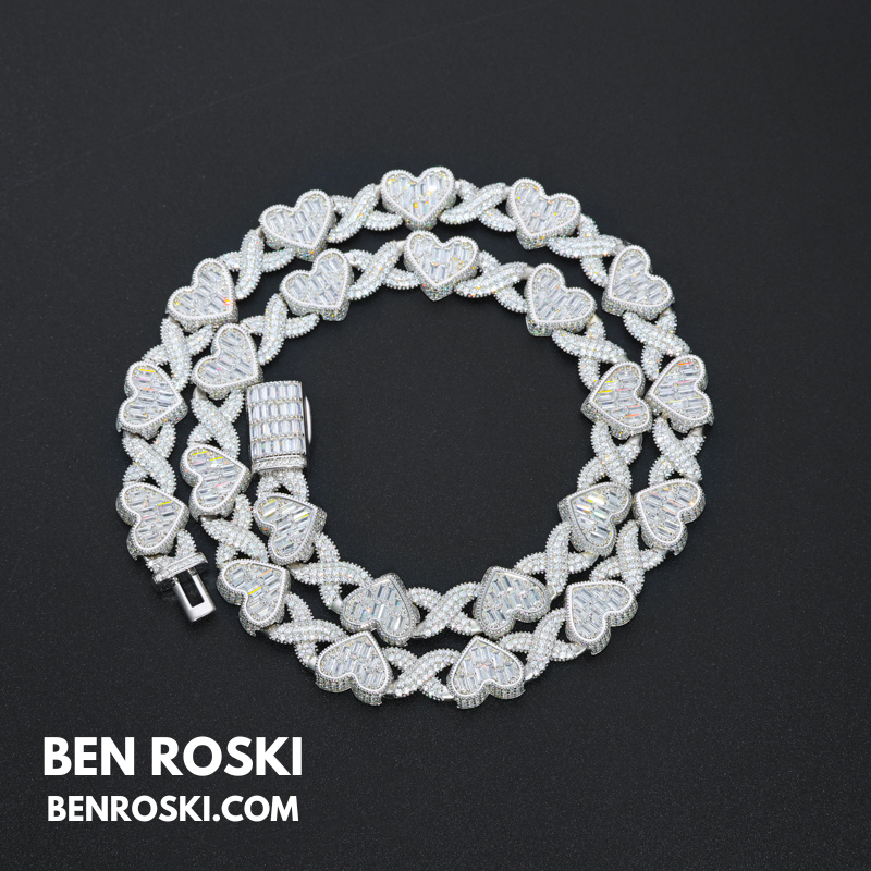 Heart Baguette Moissanite Necklace Sterling Silver, Gold & Rose Gold | GRA Certified